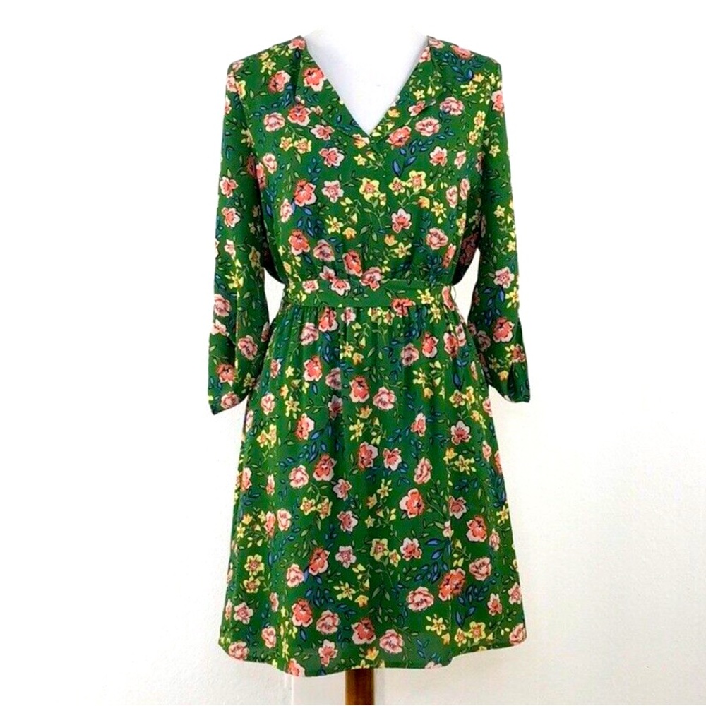 Nordstrom DR2 Green Floral Printed Dress with Belt Tie (BNWT)